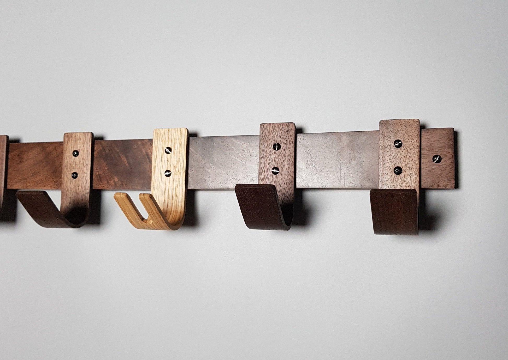Late Evening Coat Rack with Walnut Hooks and Oak Key Hook - NOIR.DESIGN