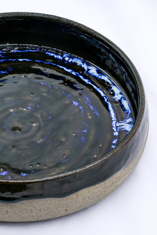 10 inch Midnight Cave Waters Handmade Smokey Grey Stoneware Large Ceramic Plate