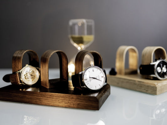 Luxury Walnut Triple Watch Stand Holder - Watch Display - NOIR.DESIGN